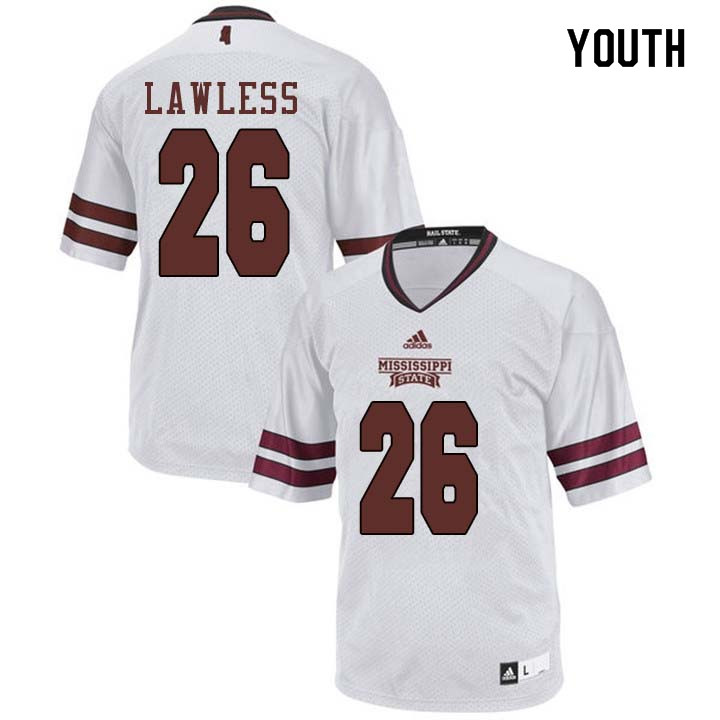 Youth #26 Jordan Lawless Mississippi State Bulldogs College Football Jerseys Sale-White